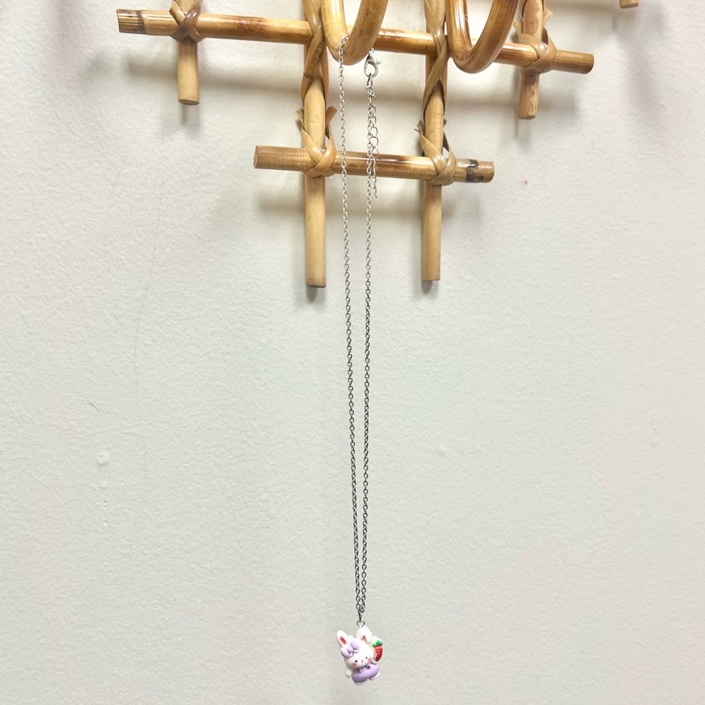 HANDCRAFTED - UPCYCLED 🐰 Bunny & Carrot Charm Pendant Necklace - Picture 3 of 3